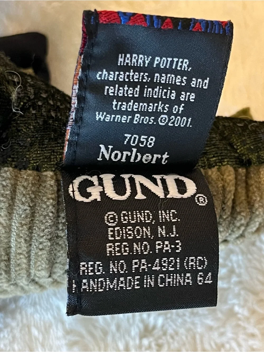 Gund Harry Potter Norbert Plush Dragon #7058 2001 Warner Bros Green Beanie Shiny